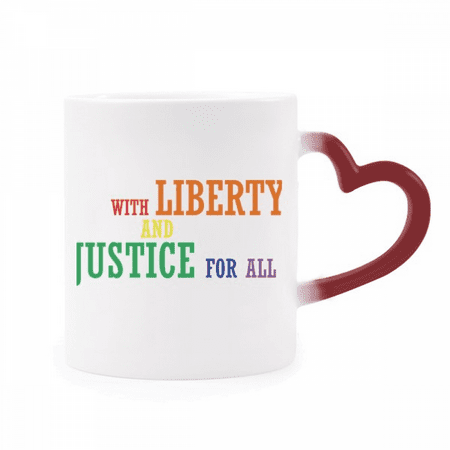 

LGBT Rainbow Flag Liberty and Justice Heat Sensitive Mug Red Color Changing Stoneware Cup