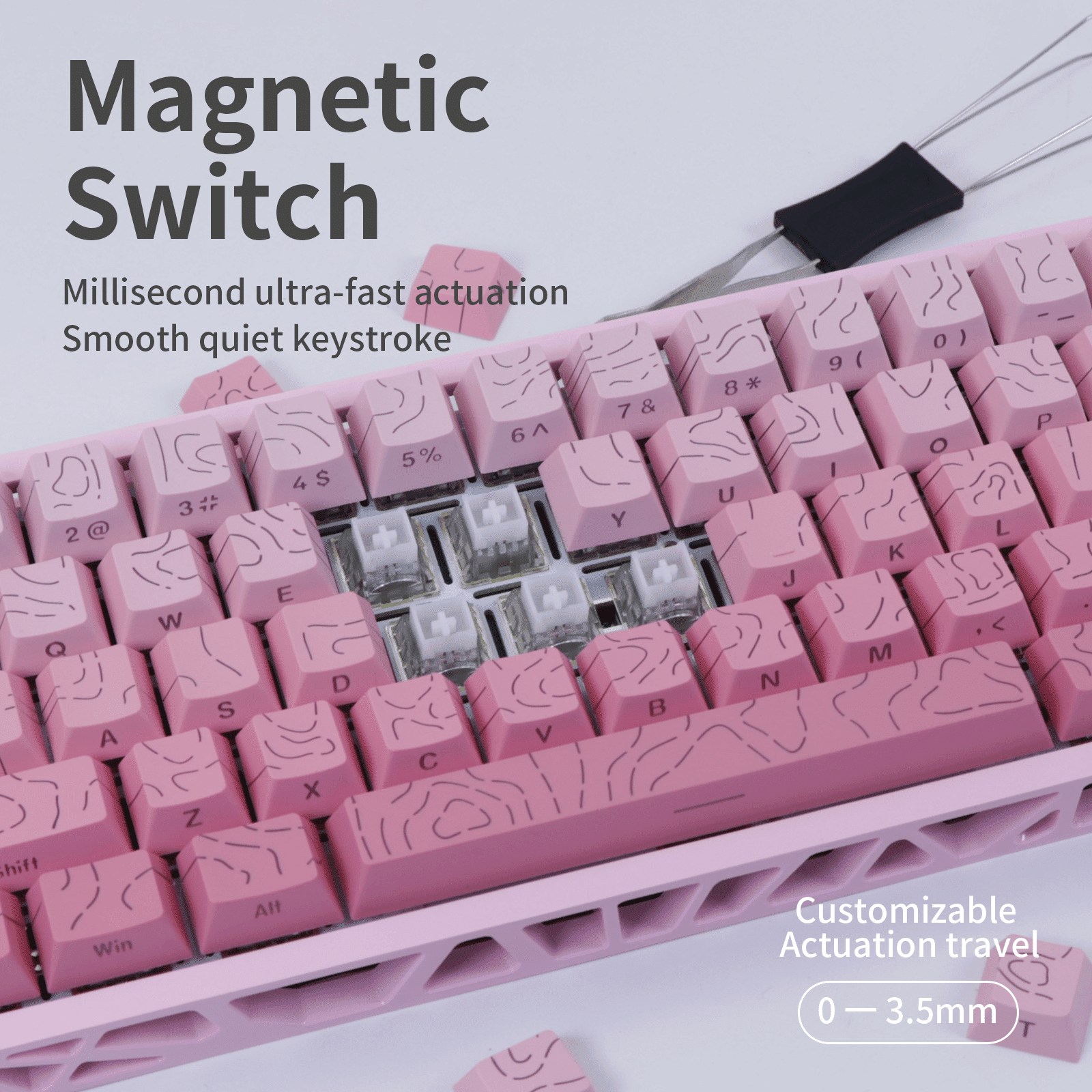 Magnetic Switch Gaming Keyboard, 61-Key 60% Layout, 6-Color Skeleton Hollow Case, RGB Backlit, Full N-Key Rollover, Hot-Swappable Adjustable Magnetic Switches, Backlit PBT Keycaps