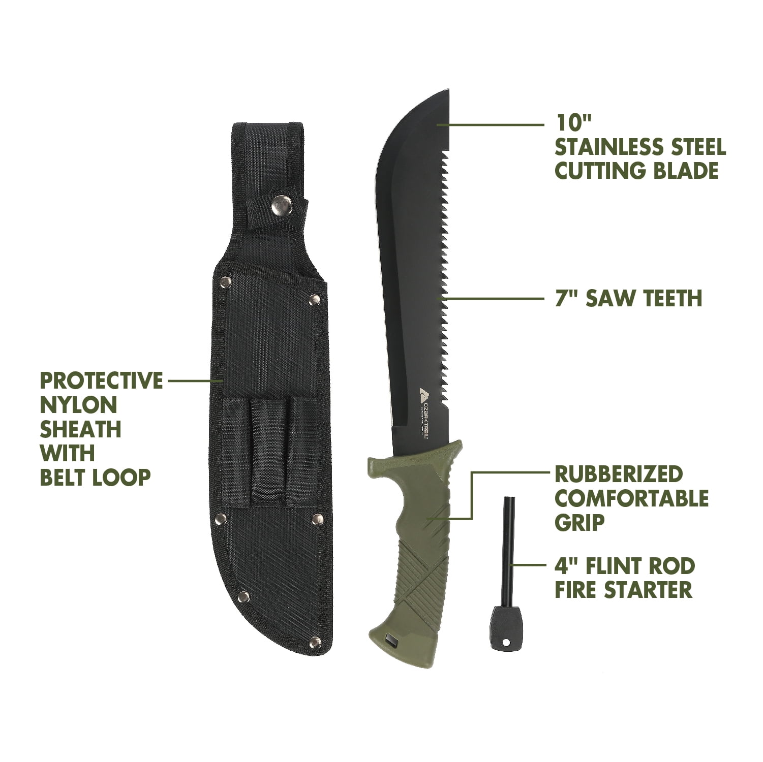 Ozark Trail 10" Sawtooth Machete with Sheath and Fire Starter