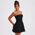thumbnail image 1 of Vestido corto negro sin mangas para mujer, minivestido elegante ajustado de color liso, cuello redondo, Espalda descubierta, corte en A, para oficina y Noche, 1 of 5