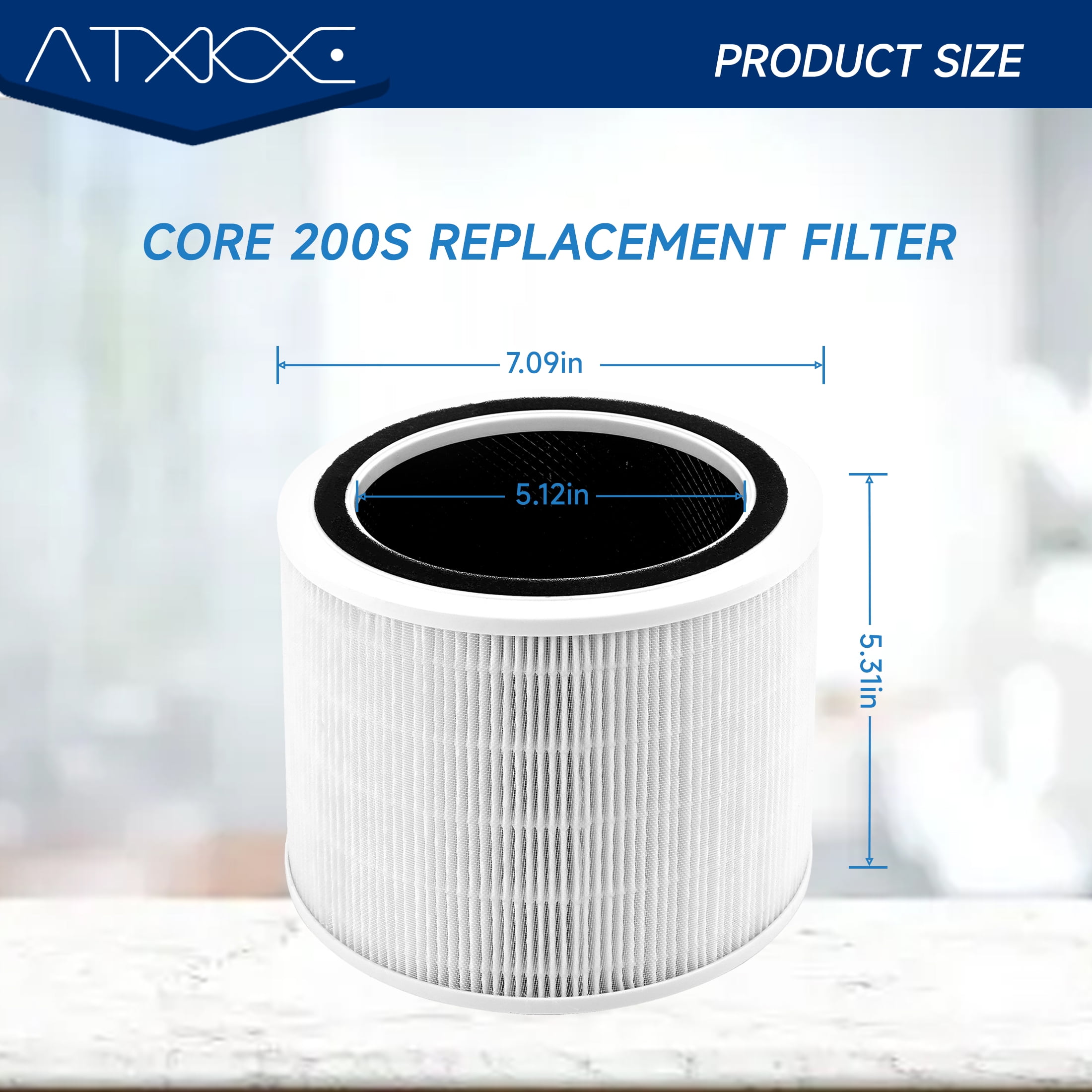 ATXKXE Core 200S Replacement Filter Compatible with Levoit Core 200S Smart WiFi Air Puri-Fier, 3-in-1 True H13 HEPA Activated Carbon Pre-Filter, Compare part Core 200S-RF，2 Pack