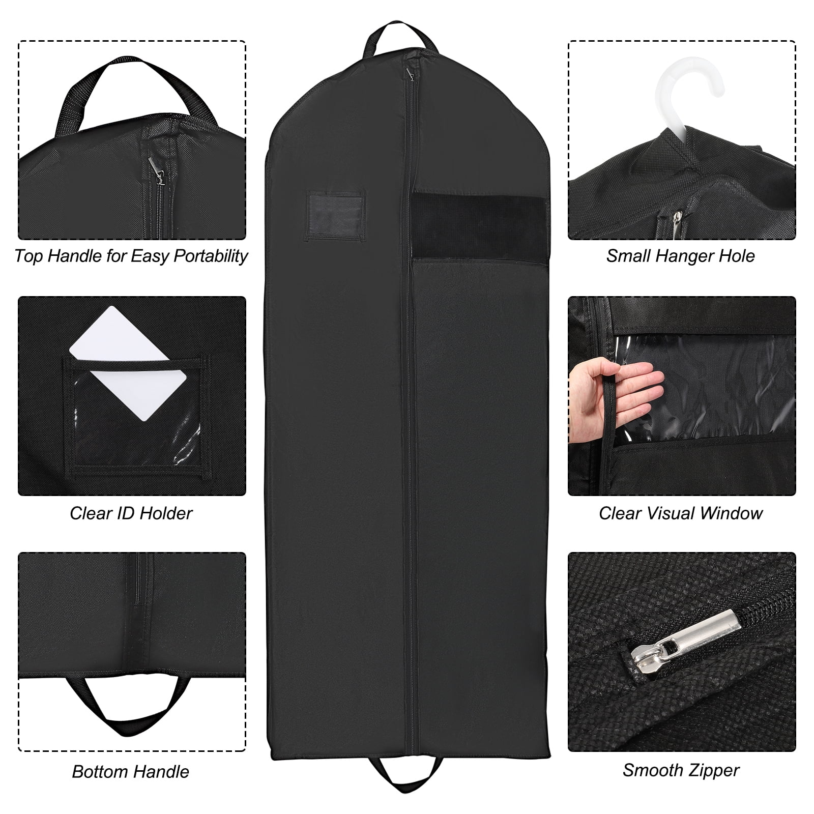 Uxcell 60 Inch Garment Bag Suit Bags for Closet Storage and Travel Hanging Clothes for Coat Jacket, 2 Pack (60*24*4")