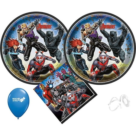 Marvel Avengers Superhero Party Supply Bundle with Cake Plates and Napkins for 16 Guests