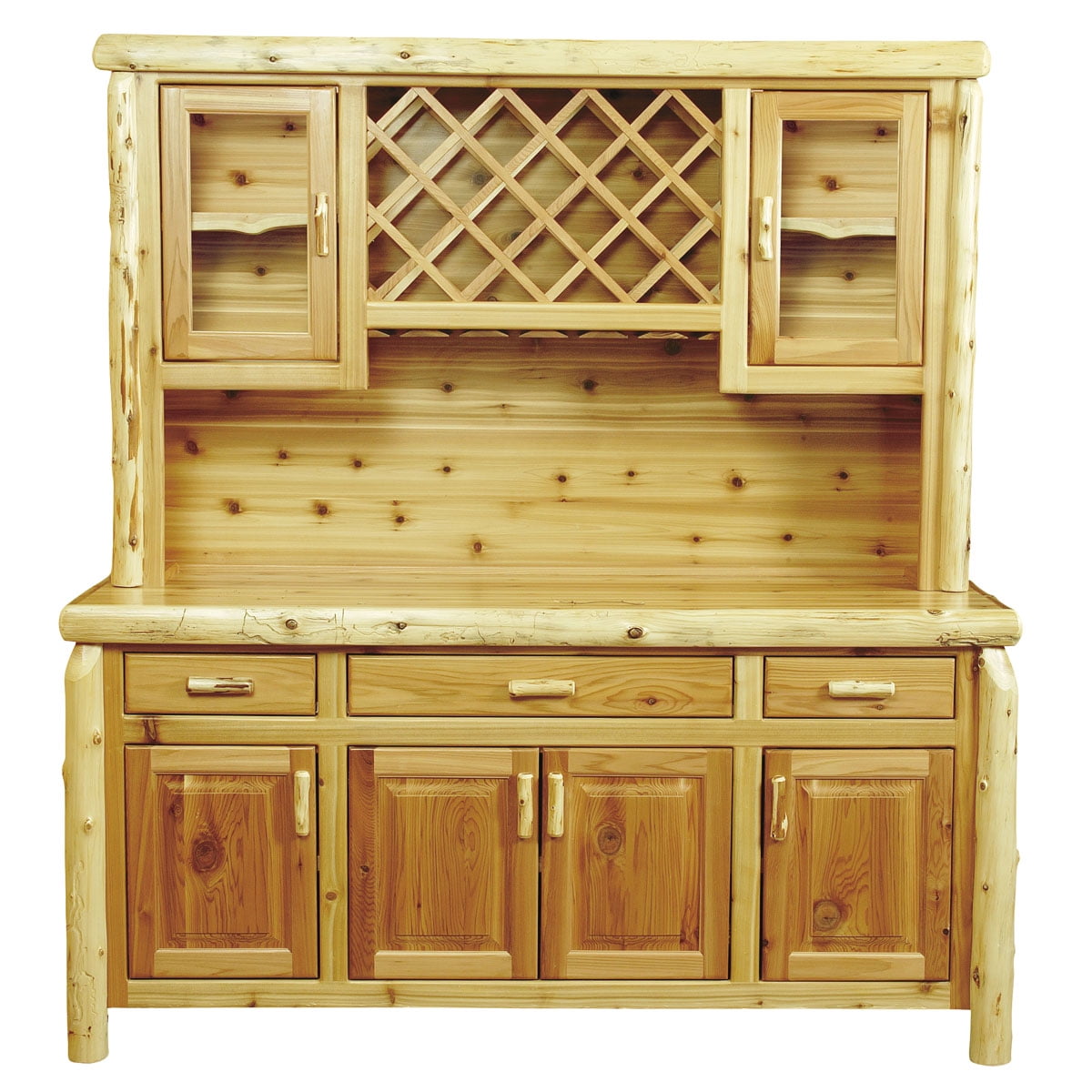 Cedar Log Buffet Hutch With Wine Rack 75 Inch Com