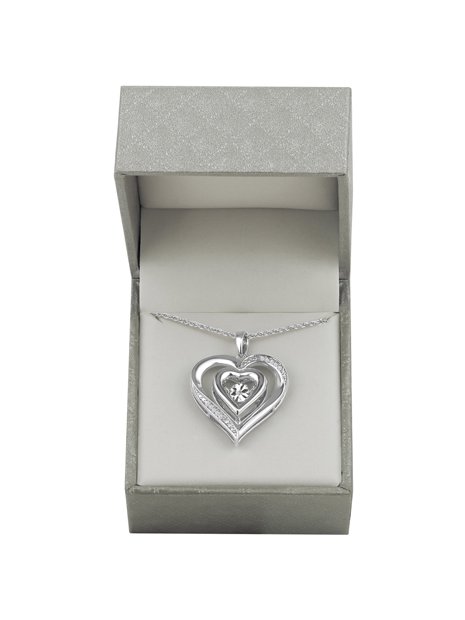 Ladies Brilliance Fine Jewelry Ladies Dancing Diamond Heart Pendant in Sterling Silver with 18" Chain