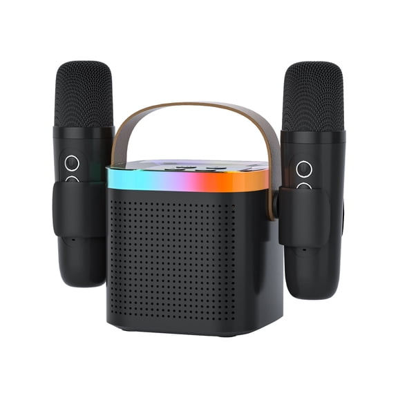 TANALAZ Karaoke Machine Plus 2 Wireless Microphones Portable Bluetooth Karaoke Speaker with Voice Change & Led Light for Kids Adults