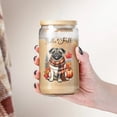thumbnail image 4 of Hello Fall Pug Scarf Welcome Autumn with Leaves Pumpkins 16oz Glass Cup Mug Dog Lover Gifts Glass Can with Bamboo Lid and Straw - 00011, 4 of 5