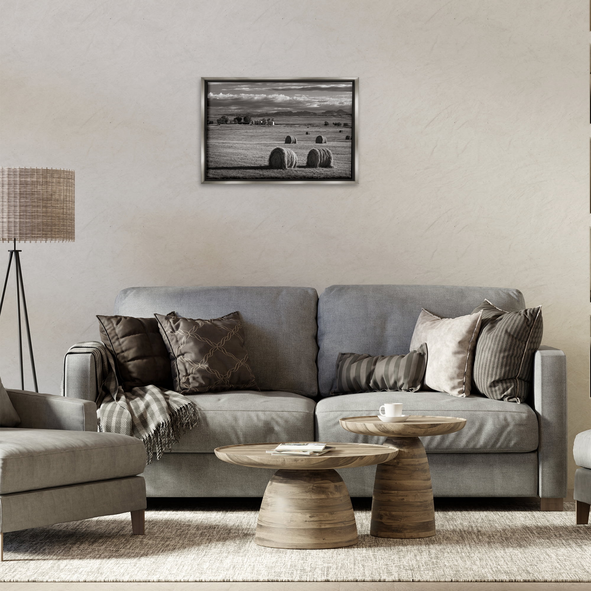 Stupell Industries Montana Hay Bales Landscape & Nature Photography Gray Floater Framed Canvas Art Print Wall Art, 25 x 17