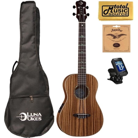Luna High Tide Series Zebrawood Baritone Acoustic-Electric Ukulele w/Gigbag,Tuner,Strings & PC, UKE HTB ZBR COMP