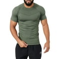 thumbnail image 2 of Mens Shirts Plus Size Short Sleeved Round Neck Sports Ice Silk Solid Color Casual Breathable T-shirt Army Green XXXL, 2 of 6