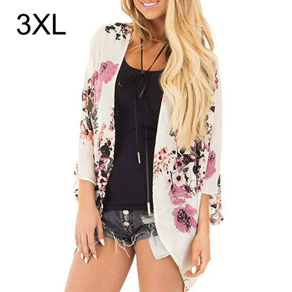 Qarigey Mujeres Imprimir frente abierto Mangas 3/4 Ropa de playa Cubrir Prendas para la parte del cuerpo albaricoque 3XL Qarigey AP001973-24