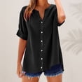 thumbnail image 3 of tasrioml Women Shirt V-neck Short Sleeve Buttons Placket Shirt Tops Solid Color Loose Fit Casual Blouse Daily Wear, 3 of 8