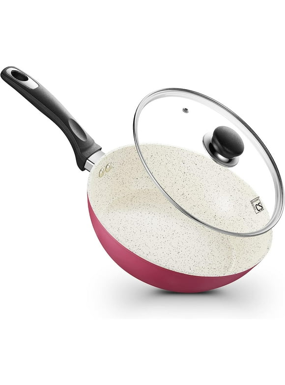 CSK Stone Earth Nonstick Frying Pan, Nonstick Omelet Pan Skillet for All Stove Tops Include Induction Cooker, Stir Fry Pan with Heat Resistant Handle, APEO & PFOA-Free (10 inch-Pink)