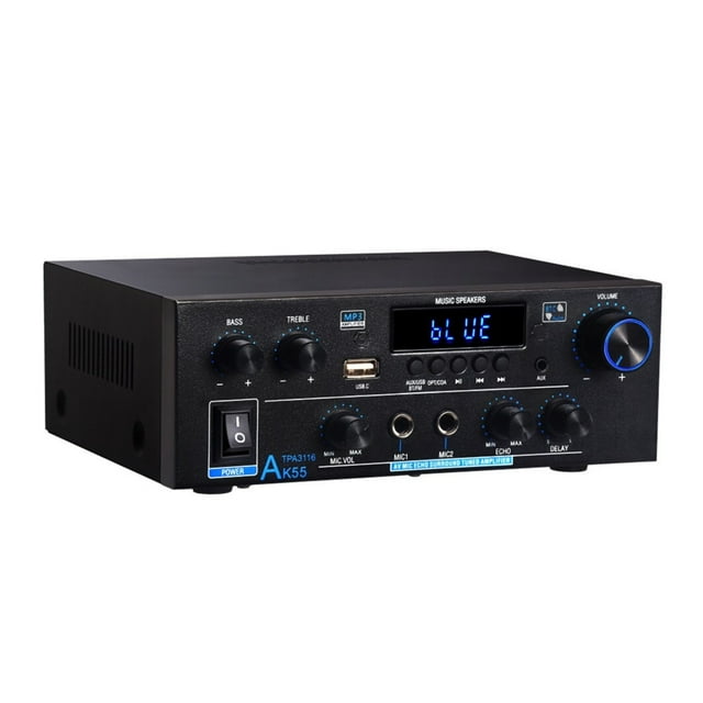 Digital Amplifier AK55 Bass Power Bluetooth Home Amplifier Hifi FM Auto Music Subwoofer Speakers ,Bass & Treble Control