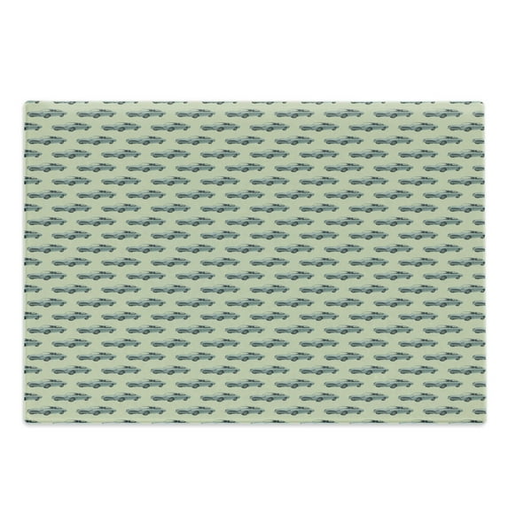 Vintage Cutting Board, Retro Sports Car Pattern with Classic Vehicle on a Pastel Background, Decorative Tempered Glass Cutting and Serving Board, Large Size, Pale Green Slate Blue, by Ambesonne