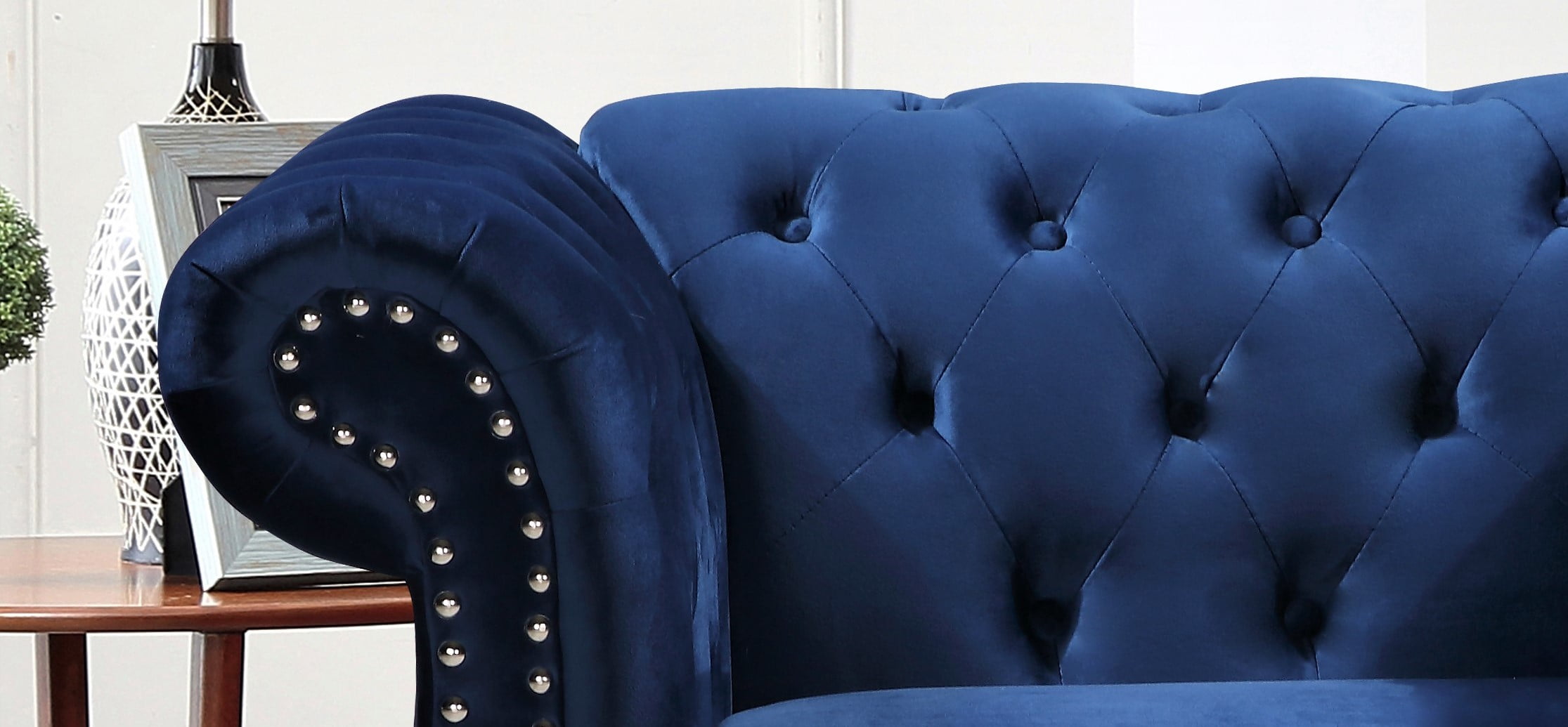 Uspridefurniture Fender 67.6'' Velvet Rolled Arm Loveseat,Blue