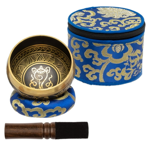 Juego de cuencos para cantar Wish Well, hechos a mano en Nepal, tibetanos, con funda