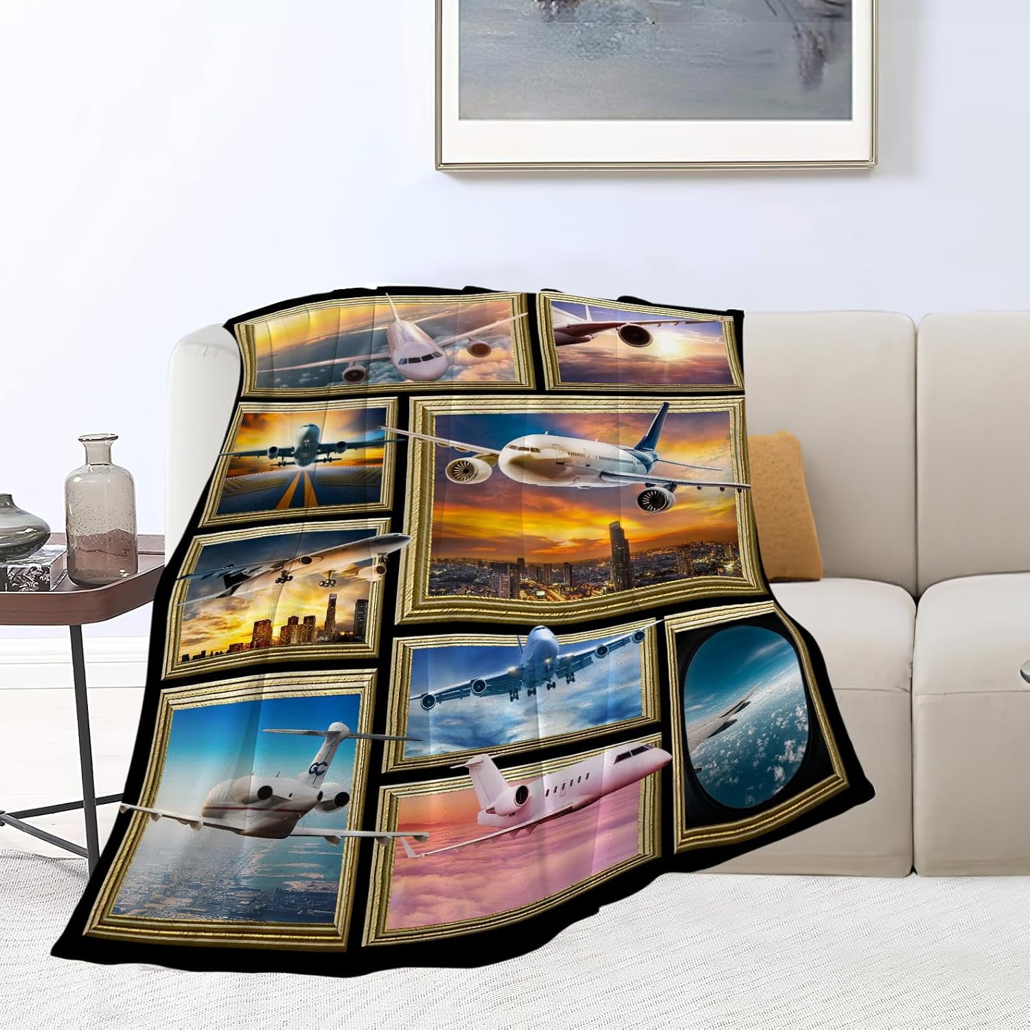 Airplane Blanket Aviation Throw Blanket Soft Fleece Flannel Bedding Plane Pilot Gifts for Men Pilots Boys Girls Lovers Adults Stuff Plush for Couch Sofa Bed Room Decor 40"X50"