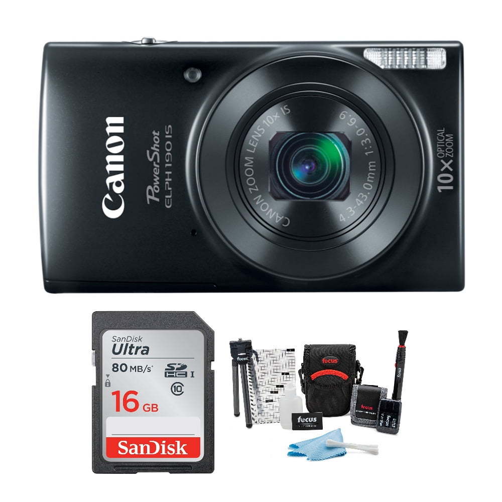 Canon PowerShot ELPH 190 IS Digital Camera (Black) with 16GB Accessory