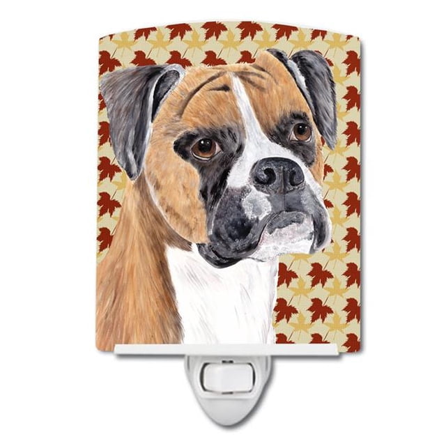 Carolines Treasures SC9230CNL Boxer Fall Leaves Portrait Ceramic Night Light