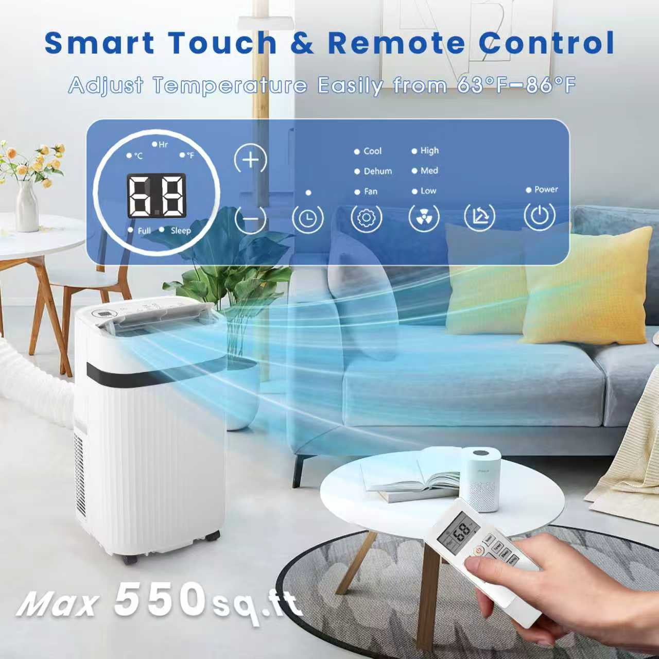 12000 BTU Portable Air Conditioner, Portable AC Unit up to 550 Sq.Ft, 4-in-1 Air Conditioner for Home with Sleep Modes, Remote Control