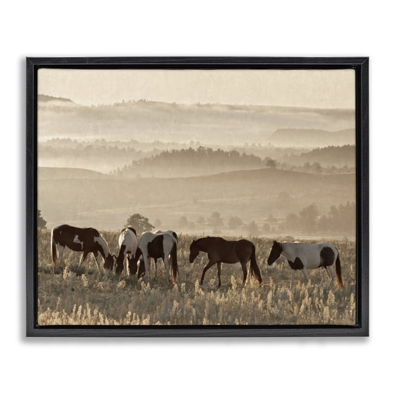 Stupell Industries Rustic Lodge Horses Grazing Rolling Hills Black Floating Frame Canvas Art, 21 x 17, by Danita Delimont