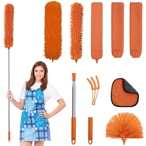 JEHONN Cobweb Duster with Extension Pole 96 inches (Orange)