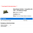 thumbnail image 2 of Brake Master Cylinder - Compatible with 1967 - 1972 Mercury Cougar 1968 1969 1970 1971, 2 of 2