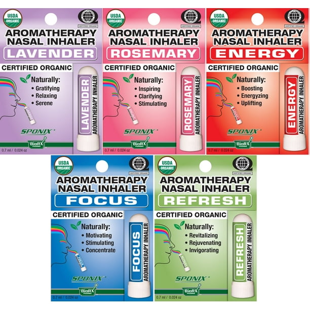 Nasal Inhaler Aromatherapy Gift Set of 5 Lavender, Rosemary, Energy