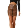 thumbnail image 1 of Unique Bargains Jupe Mini Trapèze Métallique pour Femme, Fermeture Éclair devant, Holographique, Brun, TP, 1 of 5