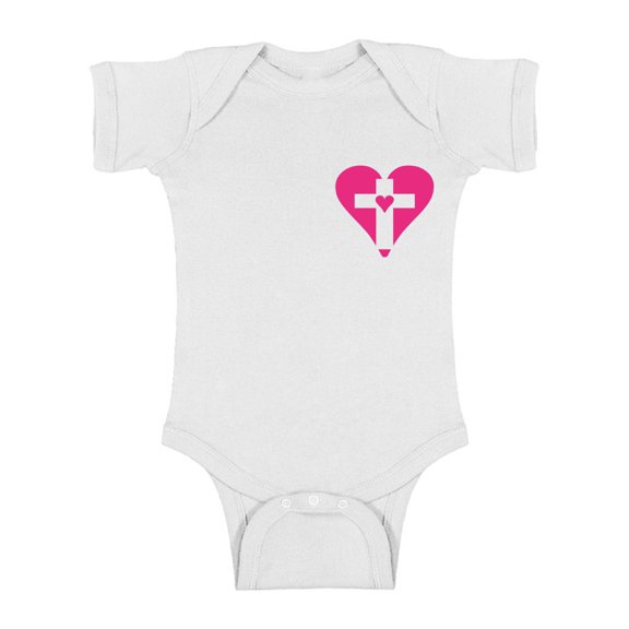 Awkward Styles Pink Heart Cross Baby Bodysuit Short Sleeve One Piece for Newborn Baby Christian Clothes for Baby Boys Christian Bodysuits for Baby Girls Jesus Clothing for Baby Kids Cross One Piece