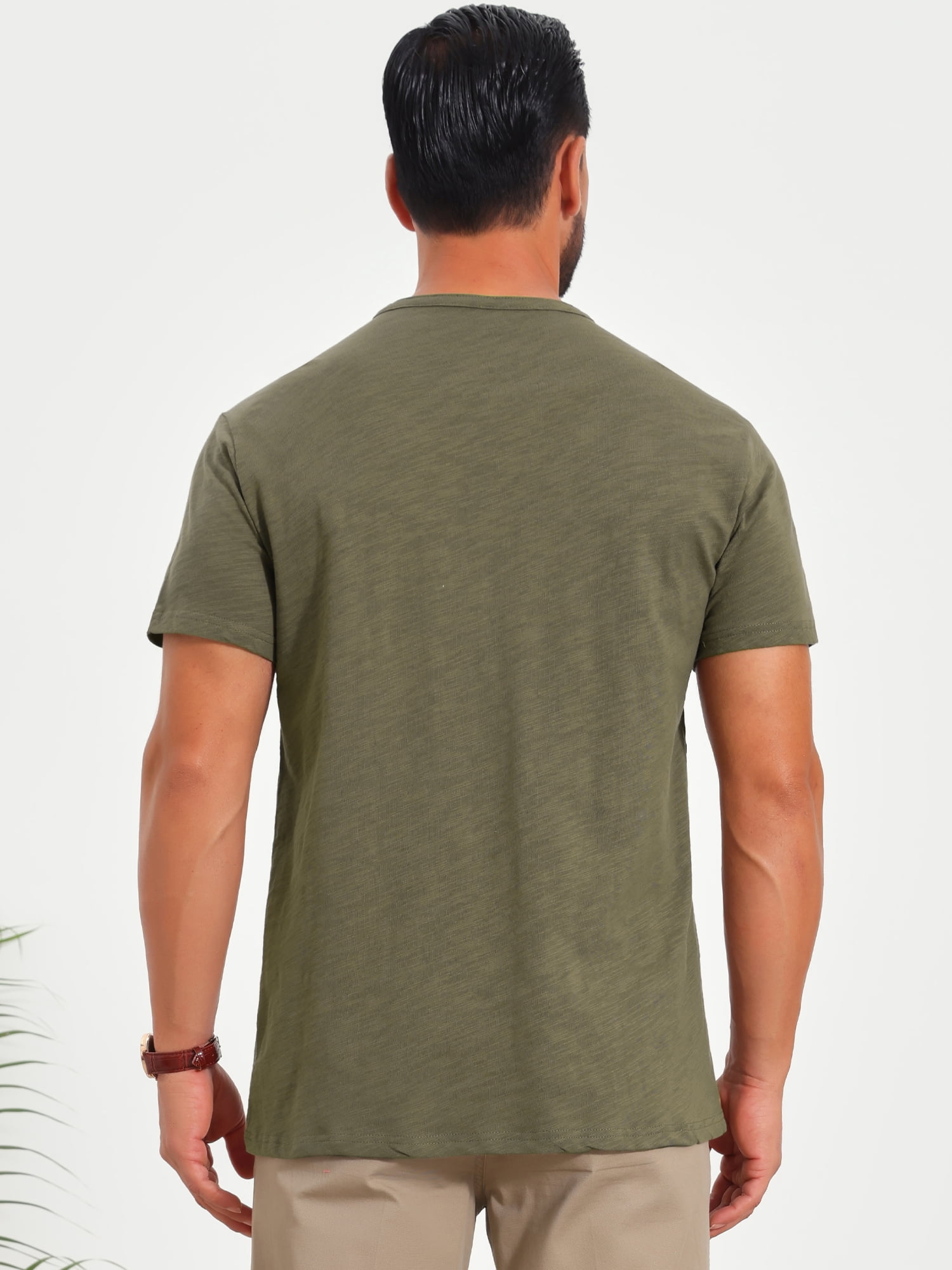 DARING DIVA Men's Retro Henley Texture Button Down Short Sleeve T-Shirt XL Olive Green