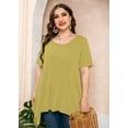 thumbnail image 5 of SHOWMALL Women‘s Plus Size Tops Short Sleeve Blouse Yellow 3X Summer Swing Tunic Clothes Crewneck Clothing Flowy Tee Shirt for Leggings, 5 of 8
