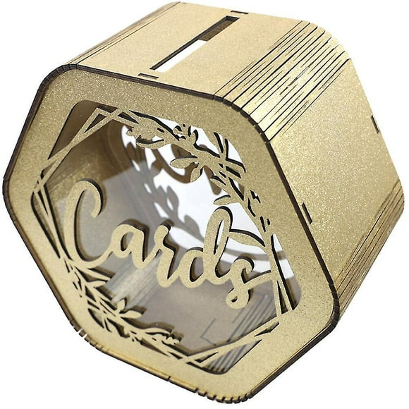Wood Card Box Hexagonal Wood Box Hollow Greeting Card Box Window Card Box