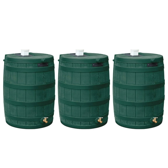 Good Ideas Rain Wizard Rain Storage Rain Barrel 50 Gallon, Green, (3 Pack)