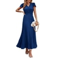 thumbnail image 1 of Vestido largo PRETTYGARDEN para mujer, verano, cuello en V, volantes, azul oscuro, 1 of 9