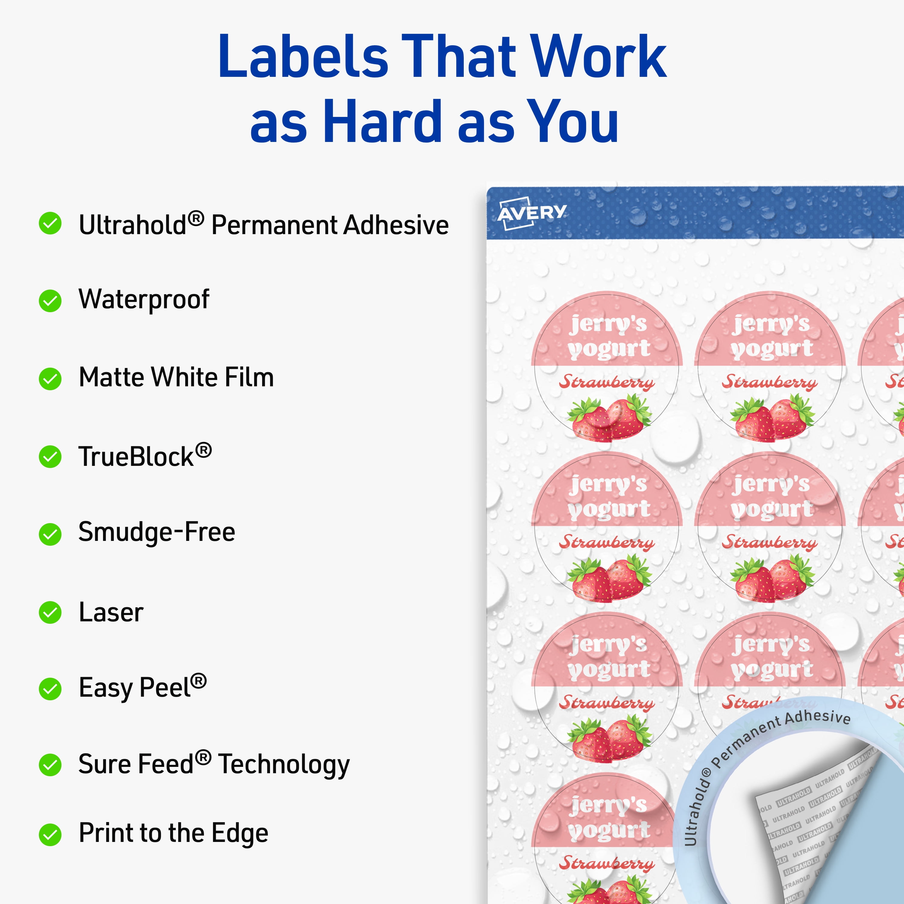 Avery Waterproof Round Labels, 1-2/3" Diameter, 500 Total