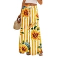 thumbnail image 2 of Boho Wide Leg Pants for Women Flowy Drawstring Floral Palazzo Pants Baggy Tropical Hawaiian Pull on Beach Pant White L, 2 of 8