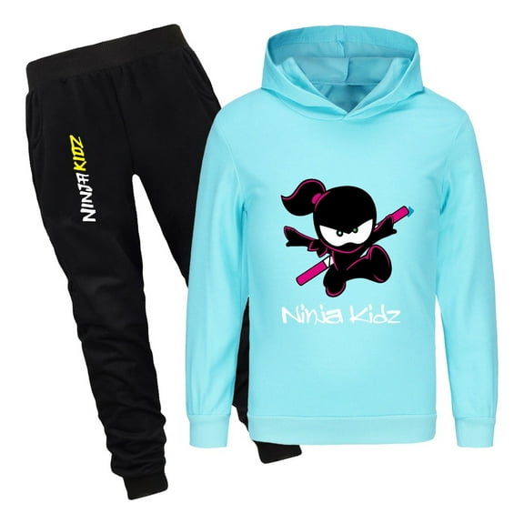 Kids Ninja Kidz Sweatshirt and Pants Set – Boys Girls 2-Piece Hoodie Outfit Cartoon Tracksuit for Daily Wear or Sports