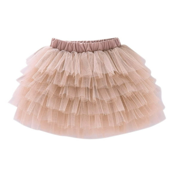 Umfun Toddler Girls Cute Party Dance Solid Color Net Yarn Tulle Princess Dress Skirt Khaki 7-8Years