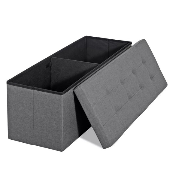 43" Folding Storage Ottoman Bench Storage Linen Footrest with Foam Padded Seat, Holds up to 600 lbs, Gray
