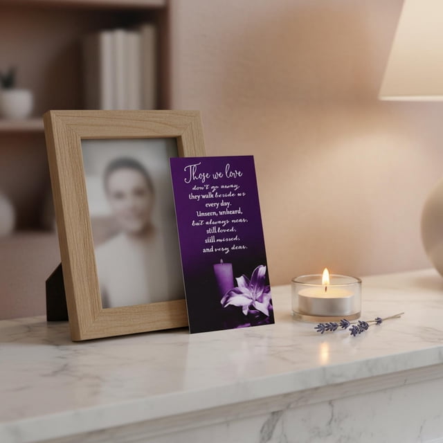 50 tarjetas de condolencia, tarjetas de oración para funerales, centro de mesa multifuncional con mensajes reflexivos para servicios funerarios y violeta