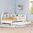 thumbnail image 5 of Harper & Bright Designs Full Size DayBed with Trundle, Wooden Platform Bed with Storage Shelf and USB Charging Ports, Low Floor Bed for Boys Girls Adult Bedroom, White, 5 of 14