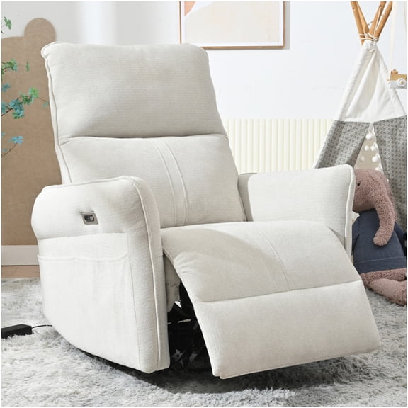 Modern 270-Degree Swivel Electric Recliner Chair with USB Ports, Light Gray Polyester Fabric, Power Rocking Recliner for Small Spaces, Living Room, Bedroom, or RV
