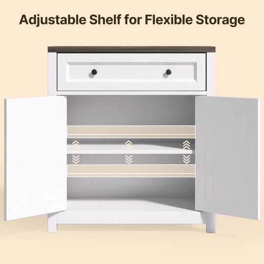 Aiho Storage Cabinet with Drawers, Kitchen Freestanding Floor Cabinet with Doors, 15.6 x 30 x 33.3 Inches, Adjustable Shelf, for Kitchen, Living Room, Kitchen - Grey Desktop