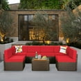 thumbnail image 2 of Danrelax 7 Pc Outdoor Patio Sectional Set, Red and Black Red Steel with Cushions, 2 of 9