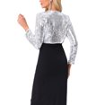 thumbnail image 3 of INSPIRE CHIC Women's Cropped Cardigan Sequin Open Front Long Sleeve Glitter Shrug S Silver, 3 of 6