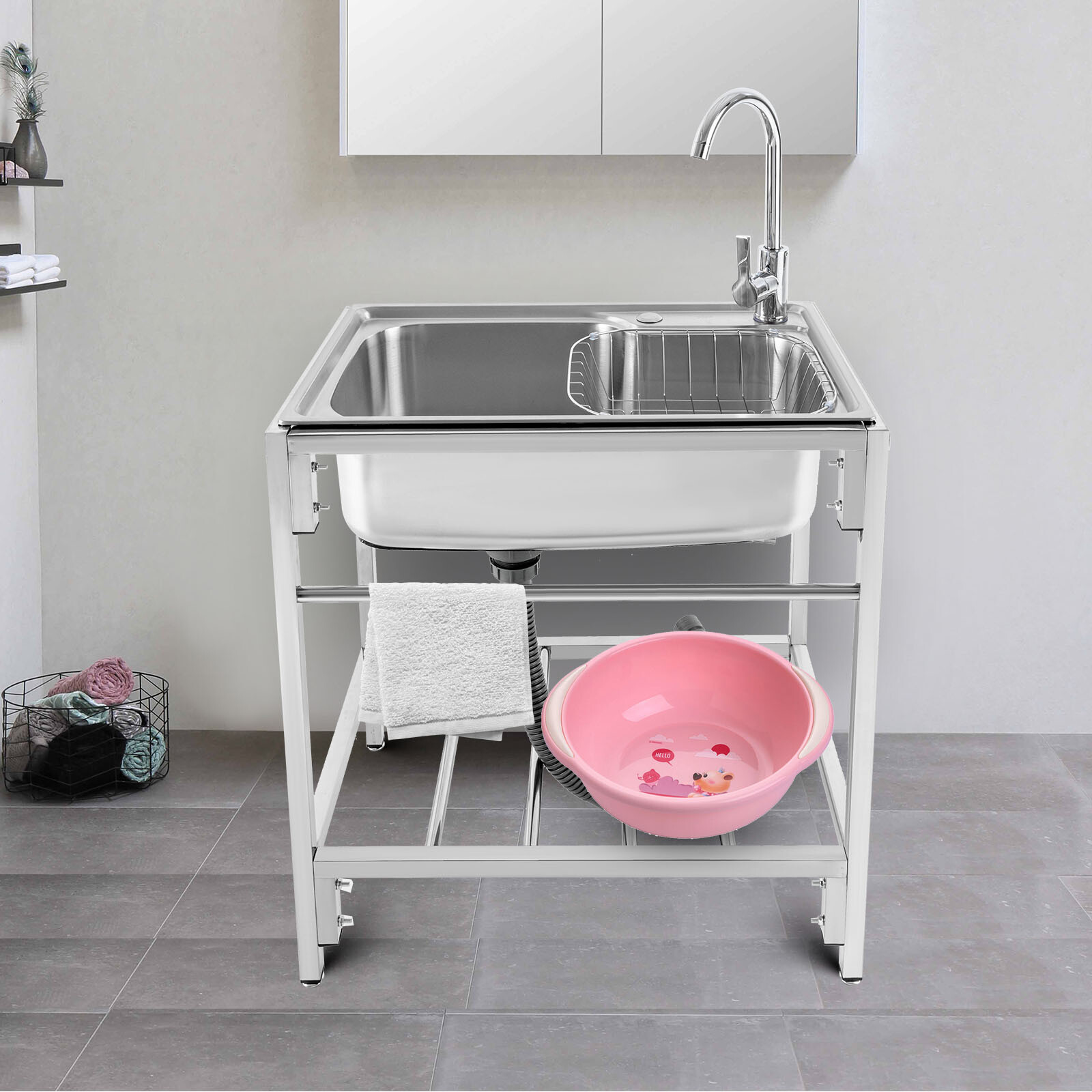 220.46lbs Capacity Commercial Stainless Steel Sink Outdoor Single-Bowl Utility Sinks Functional 26.7*17.3*29.5in for Kitchen, Bar, Restaurant