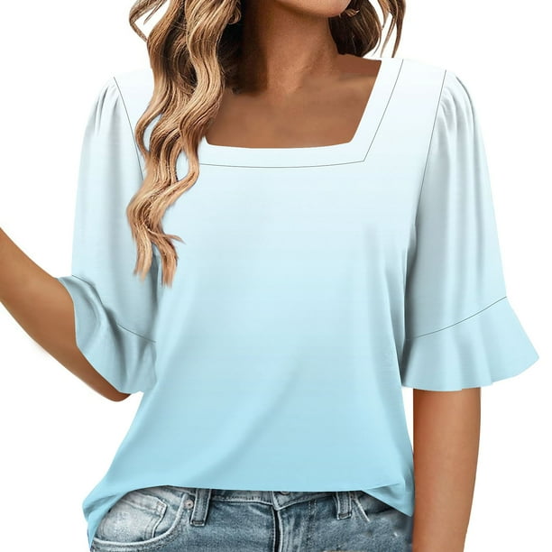 Blusas de Manga Corta para las Mujeres, Moda Verano Impreso, Blusas de Cuello Redondo, Chaqueta de Manga Corta para las Mujeres