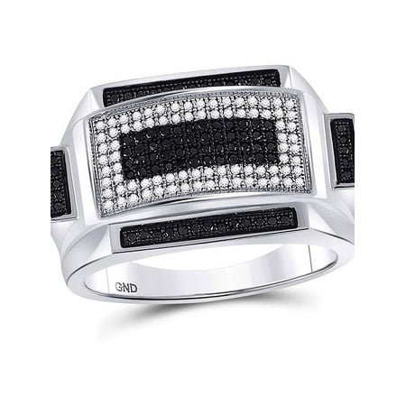 Sterling Silver Mens Round Black Color Enhanced Diamond Rectangle Fashion Ring 1/2 Cttw